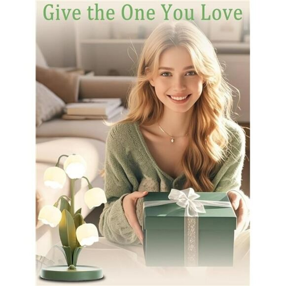 Flower Table Lamp Vintage Lily Night Light LED Bedside Light for Bedroom Decor - Picture 5 of 7